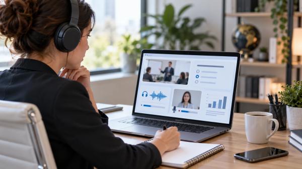 iTEP Business Core ve Plus deneme sınavına bilgisayar üzerinden hazırlanan profesyonel çalışan